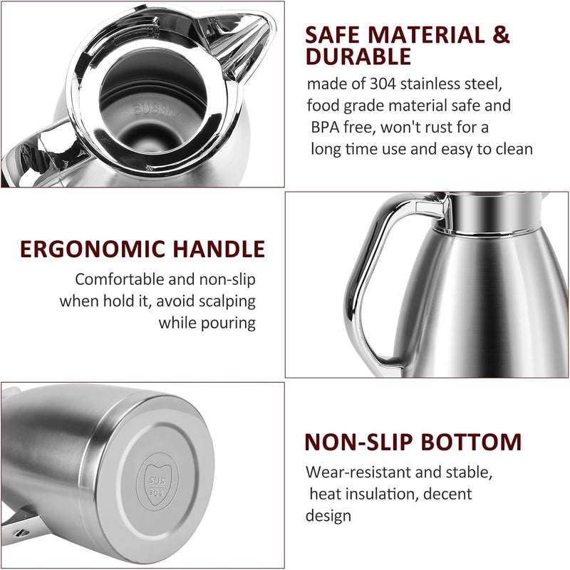ShineMe Coffee Carafes for Keeping Hot, Stainless Steel Thermal Coffee Carafe with Cleaning Brush, Double Walled Vacuum Coffee Pot，61oz Insulated Tea & Coffee Dispenser, Long Heat/Cold Retention - Image 2
